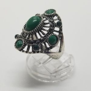 Silver Green Stone Ring